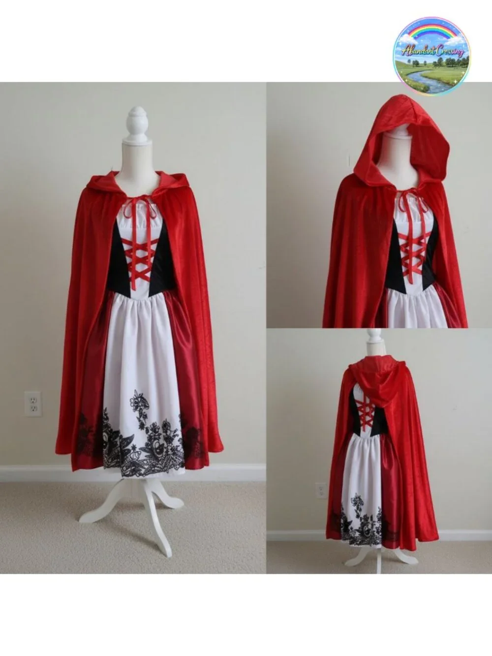Girls Little Red Riding Hood Costume with Hooded Cape 2PC Dress Up Set
